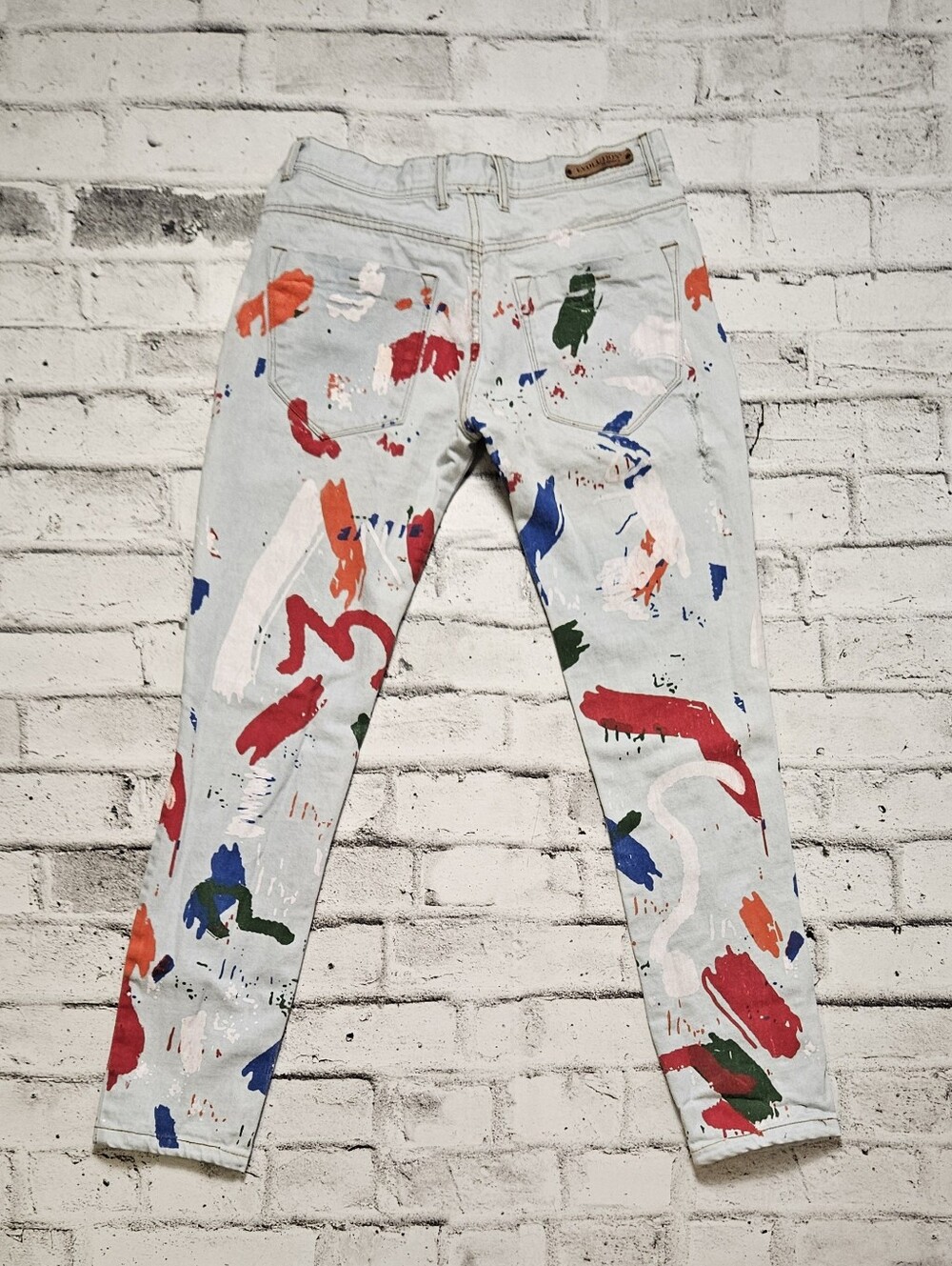 Paint Splatter Graphic Jeans Streetwear Slim Fit Denim Pants 34 - Picture 5 of 9